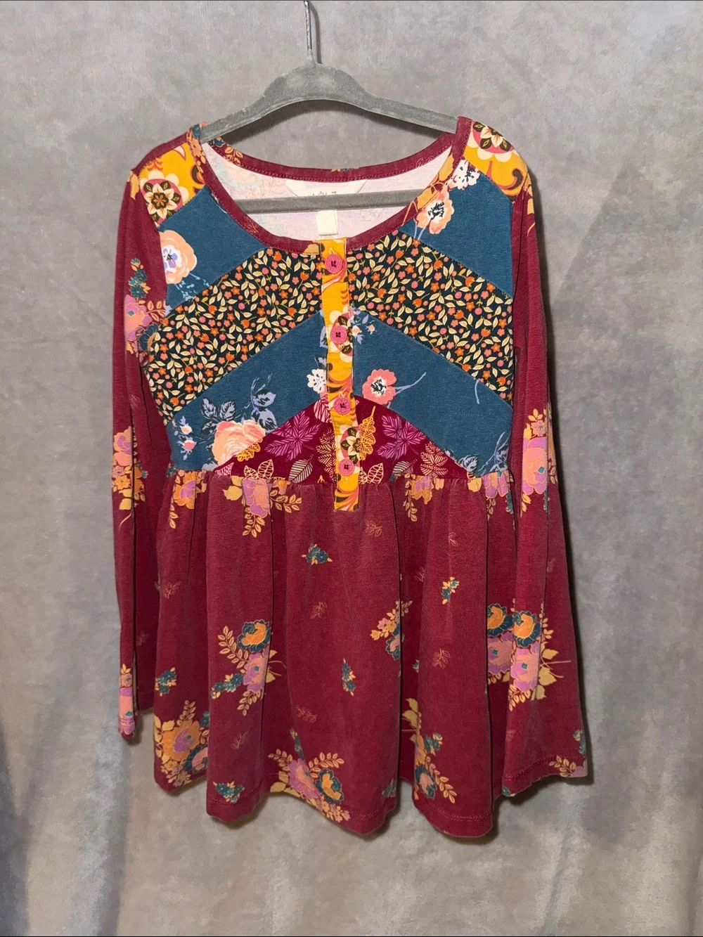 Matilda Jane Burgundy Floral Patchwork Long Sleeve Top